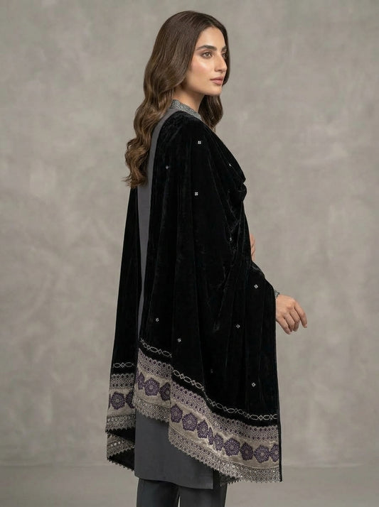 Velvet Shawl with Elegant Lace Border – Premium Winter Shawl