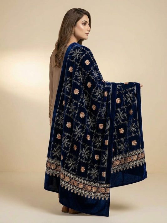 Luxury Embroidered Velvet Shawl – Elegant Full Shawl for Women