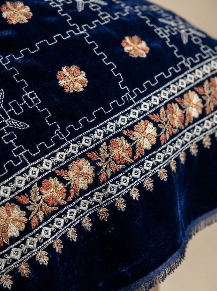 Luxury Embroidered Velvet Shawl – Elegant Full Shawl for Women