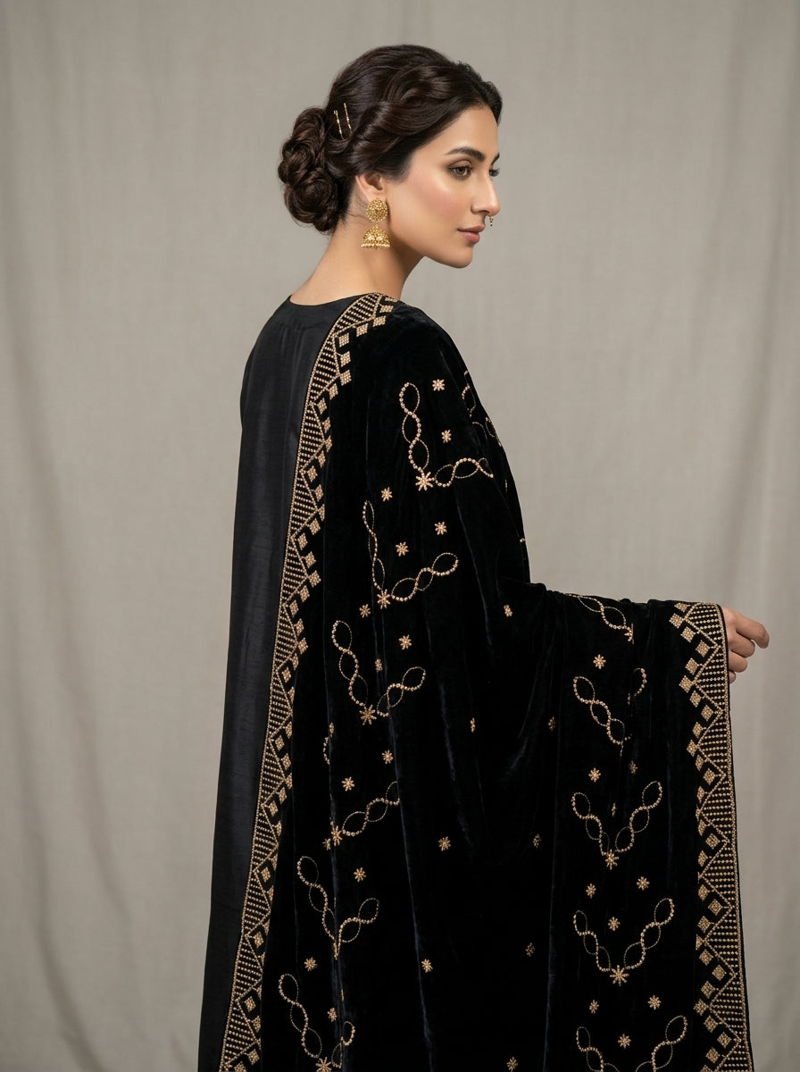 Premium Embroidered Velvet Shawl for Women – Winter Collection