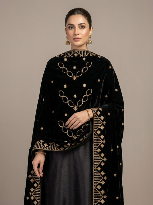 Premium Embroidered Velvet Shawl for Women – Winter Collection