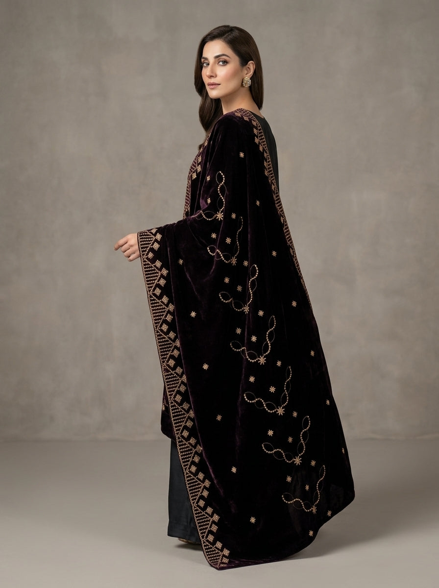 Premium Embroidered Velvet Shawl for Women – Winter Collection