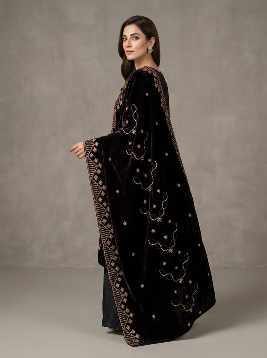 Premium Embroidered Velvet Shawl for Women – Winter Collection