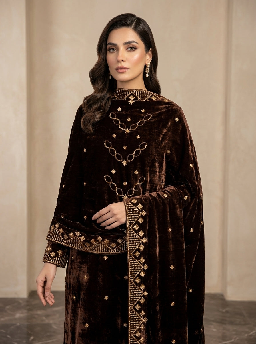Premium Embroidered Velvet Shawl for Women – Winter Collection