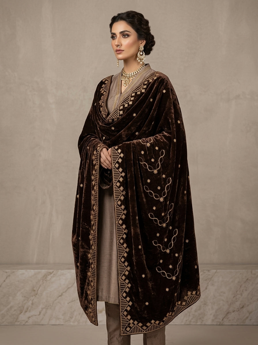 Premium Embroidered Velvet Shawl for Women – Winter Collection