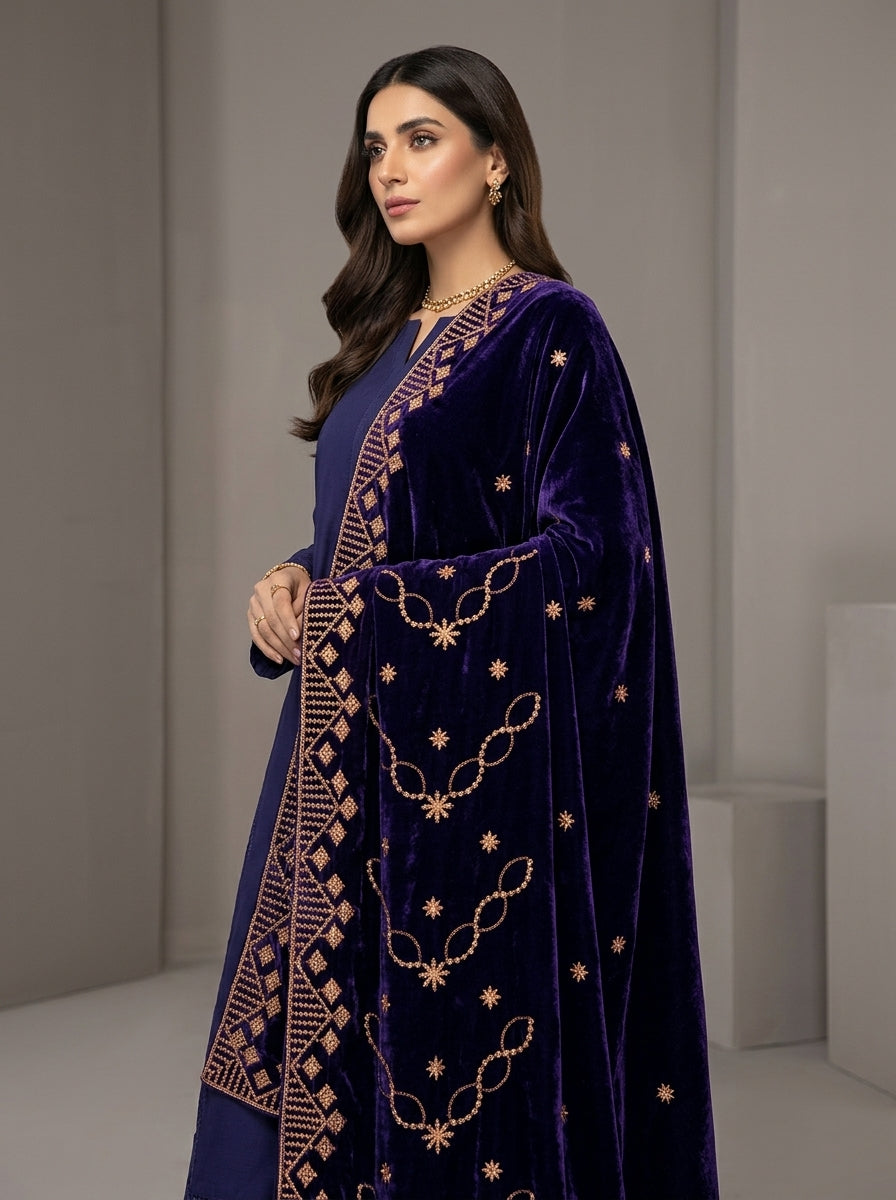 Premium Embroidered Velvet Shawl for Women – Winter Collection