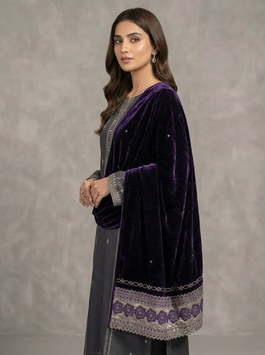 Velvet Shawl with Elegant Lace Border – Premium Winter Shawl