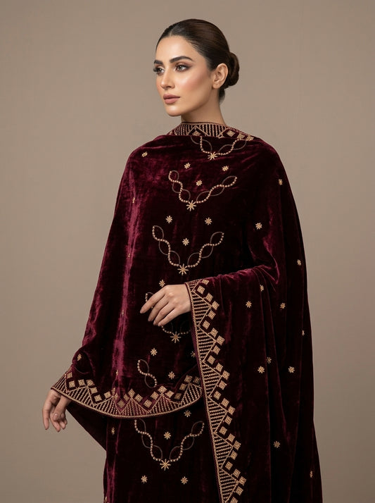Premium Embroidered Velvet Shawl for Women – Winter Collection