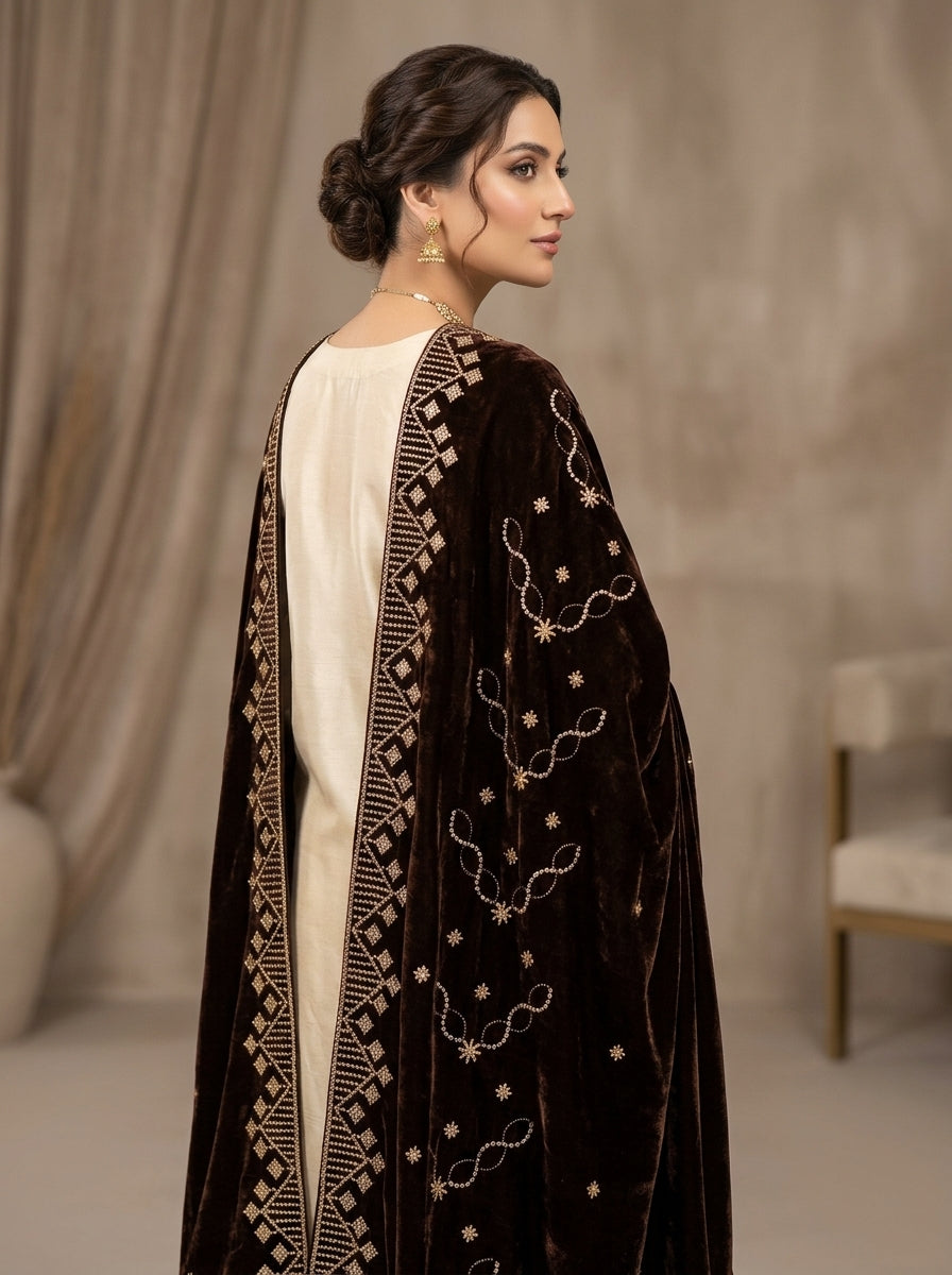 Premium Embroidered Velvet Shawl for Women – Winter Collection