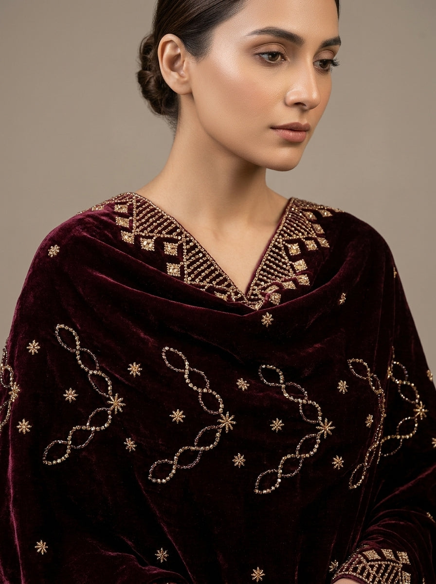 Premium Embroidered Velvet Shawl for Women – Winter Collection